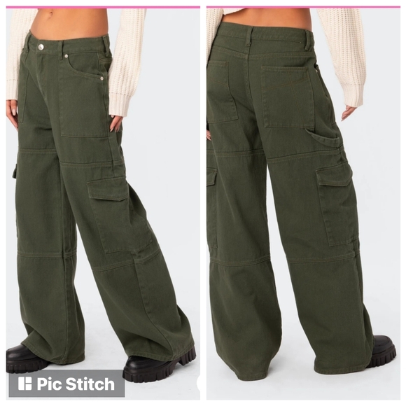 Edikted Denim - Edikted Womens Ember Denim Cargo Pants Olive Green Sz L